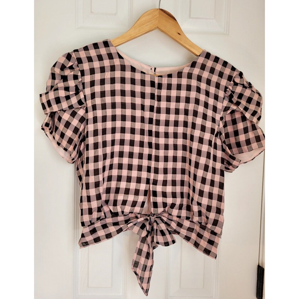 Dress the Population Gingham plaid Cropped Blouse Womens Large